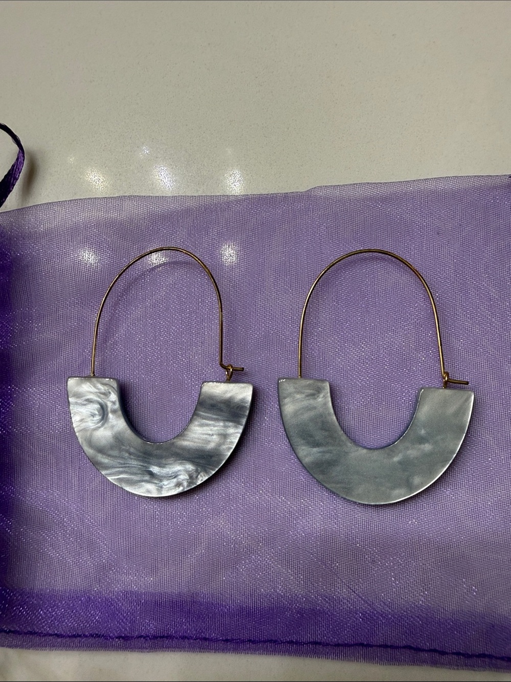Gray Marbled Hoop Statement Earrings - Women Jewelry
